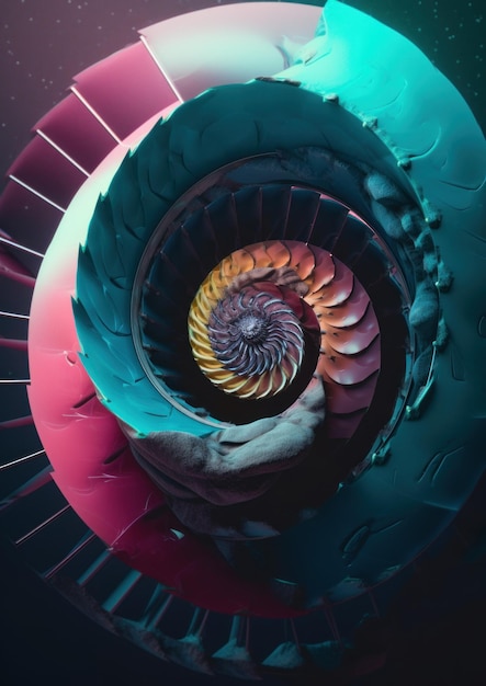 Una scala a chiocciola con un colorato design a spirale Immagine AI generativa