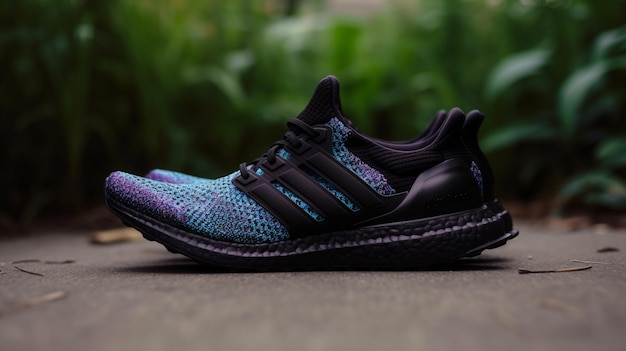 Una scarpa da corsa adidas ultra boost nera e viola