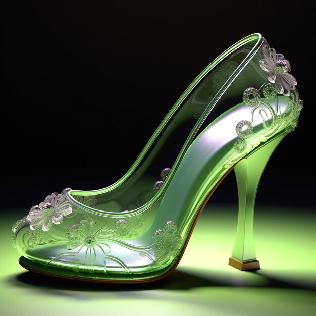 una scarpa verde con un disegno di fiori su di essa
