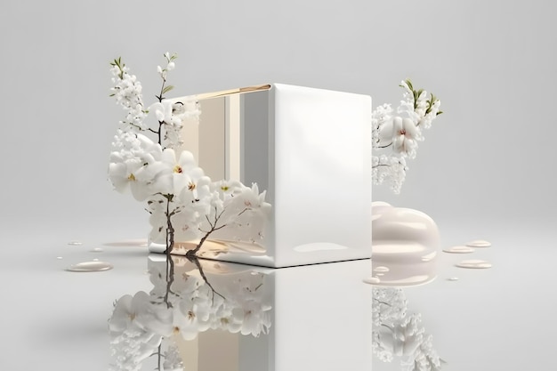 Una scatola bianca con fiori e una scatola bianca con sopra un albero.