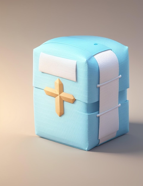 Una scatola blu con una croce sopra.
