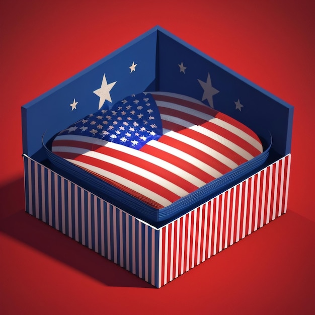 Una scatola con sopra una bandiera con su scritto americano