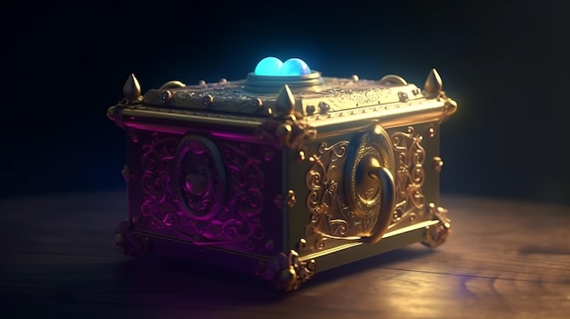 Una scatola d'oro con sopra due pietre blu