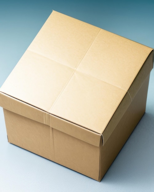 Una scatola di cartone marrone con una parte superiore quadrata che dice "scatola".