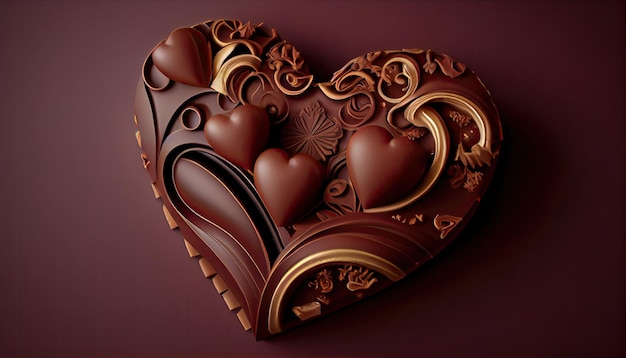Una scatola di cioccolatini a forma di cuore con sopra la scritta cioccolato