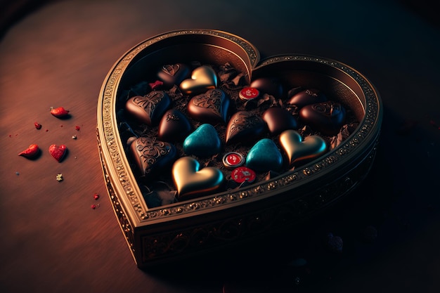 Una scatola di cioccolatini a forma di cuore