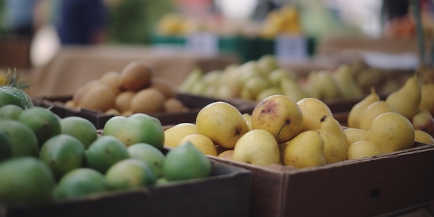 Una scatola di frutta si trova in una scatola