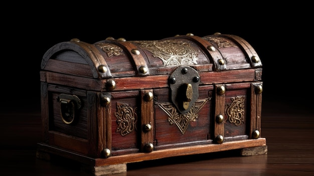 Una scatola di legno con un tesoro all'interno che è aperta