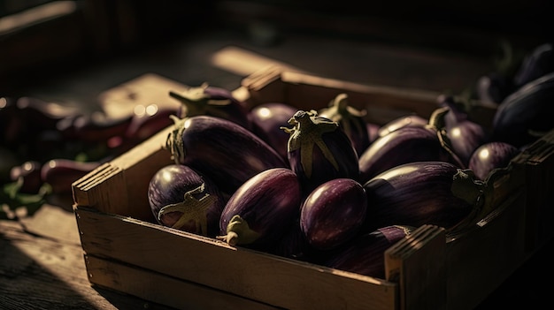 Una scatola di melanzane con sopra la parola melanzana