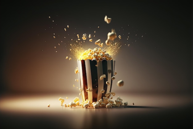 Una scatola di popcorn Pacchetto di popcorn a tema cinematografico IA generativa