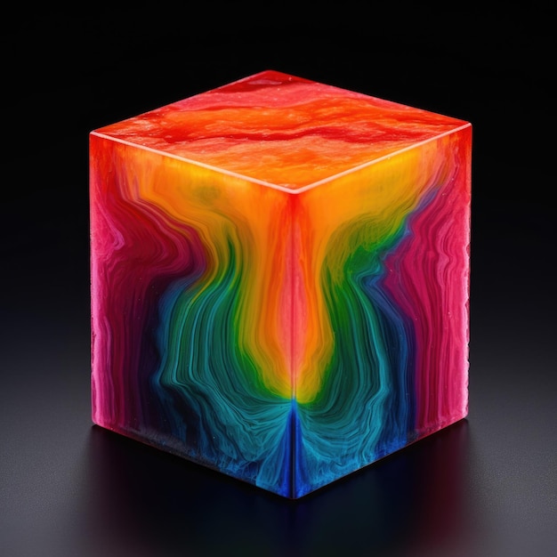 Una scatola multicolore su una superficie nera
