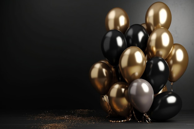 Una scatola nera nel Black Friday con sopra un mazzo di palloncini