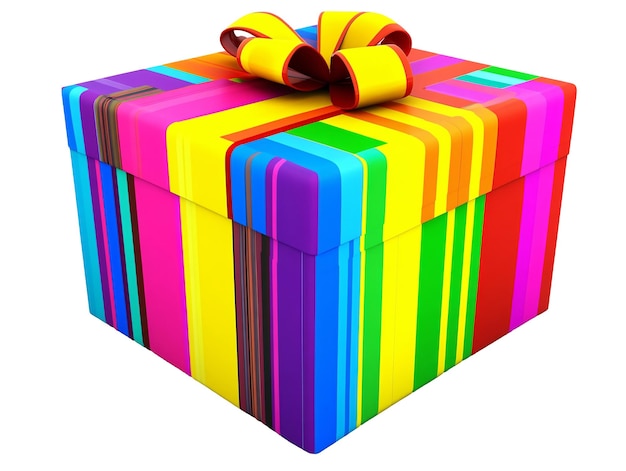 una scatola regalo colorata con un arco
