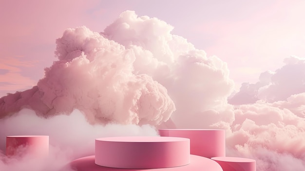 una scatola rosa con una cima rosa e alcune nuvole sullo sfondo