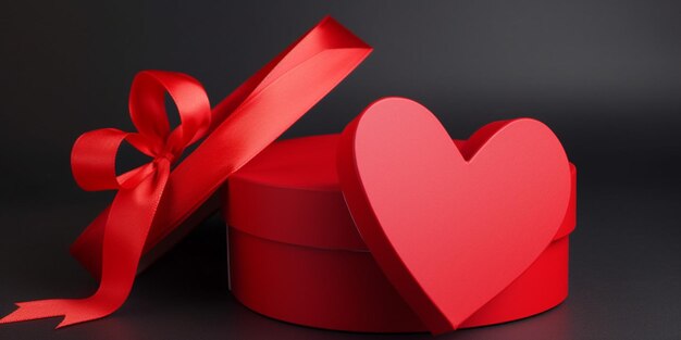 Una scatola rossa con un cuore e un nastro rosso che dice "amore"