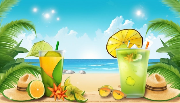 Una scena da spiaggia con cocktail e una scena da spiaggia.