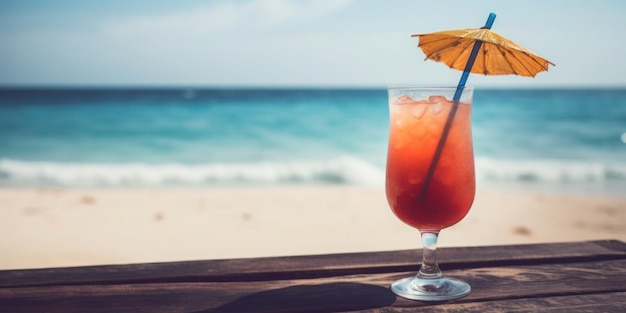 Una scena da spiaggia con un cocktail e una cannuccia