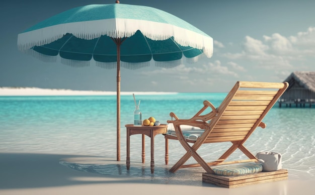 Una scena da spiaggia con un ombrellone blu e un ombrellone.