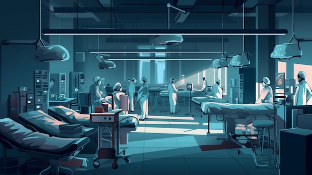 Una scena da una stanza d'ospedale con una luce blu che dice "ospedale"