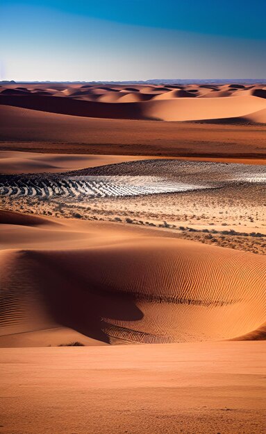 Una scena del deserto con dune di sabbia e un cielo blu