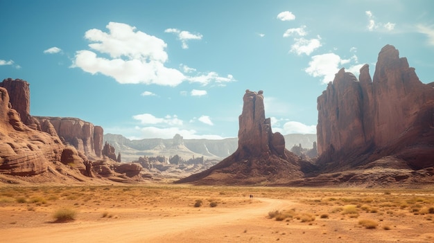 Una scena del deserto con una scena del deserto e un cielo blu