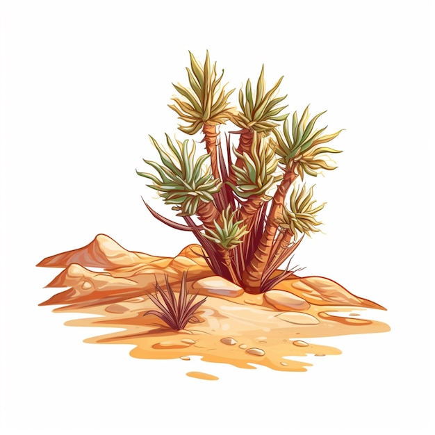 una scena del deserto di cartoni animati con un piccolo albero e alcune rocce generative ai