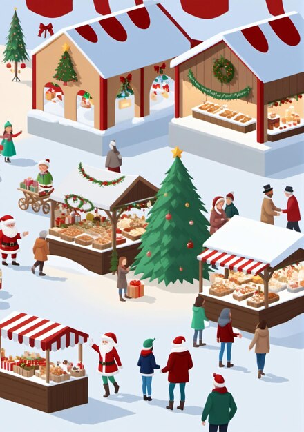 Una scena del mercato natalizio isolata su uno sfondo bianco