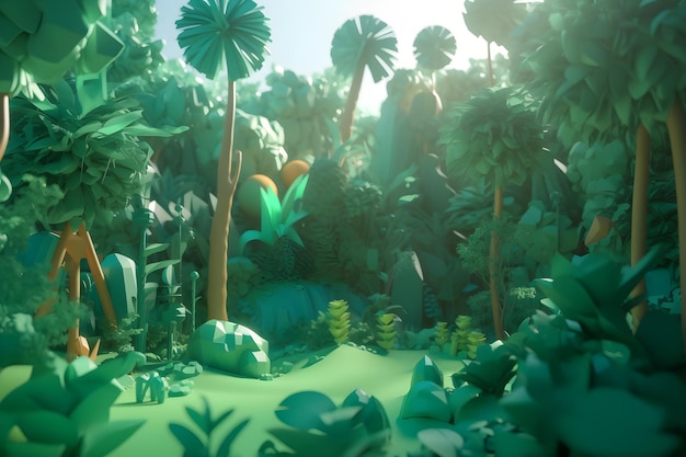 Una scena della foresta con una scena della giungla.