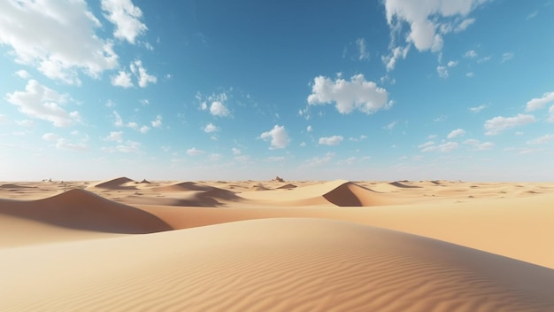 Una scena desertica con dune di sabbia e un cielo blu con nuvole.