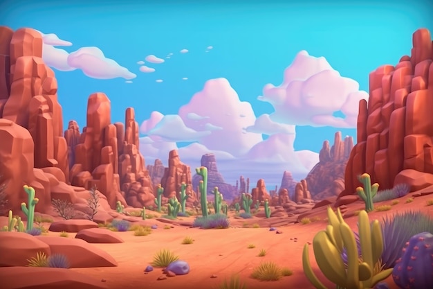 Una scena desertica con un paesaggio desertico e un cielo con nuvole.