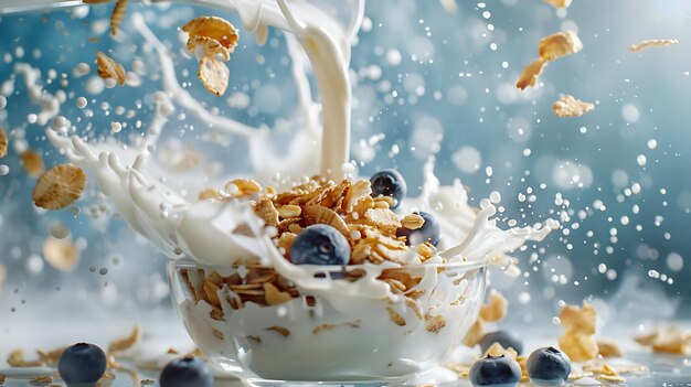 una scena di colazione affascinante con una ciotola di cereali al centro dell'attenzione