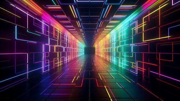 una scena di corridoio al neon ellittico nello stile Generative Ai