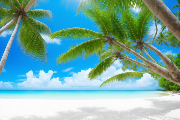 Una scena di spiaggia con palme e il cielo
