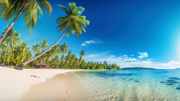 Una scena di spiaggia con palme e una scena di spiaggia.