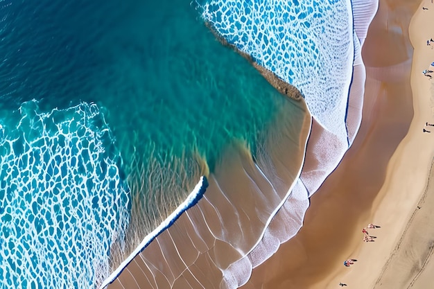 Una scena di spiaggia con un'onda blu e la parola spiaggia sopra