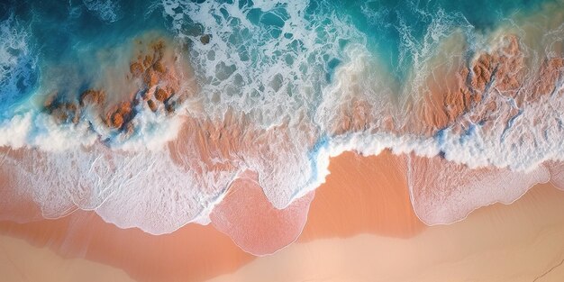 Una scena di spiaggia con un'onda blu e la parola spiaggia sopra