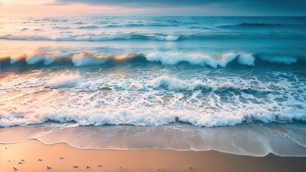 Una scena di spiaggia con una scena di spiaggia e un tramonto.