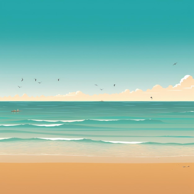 Una scena di spiaggia serena con un cielo blu chiaro
