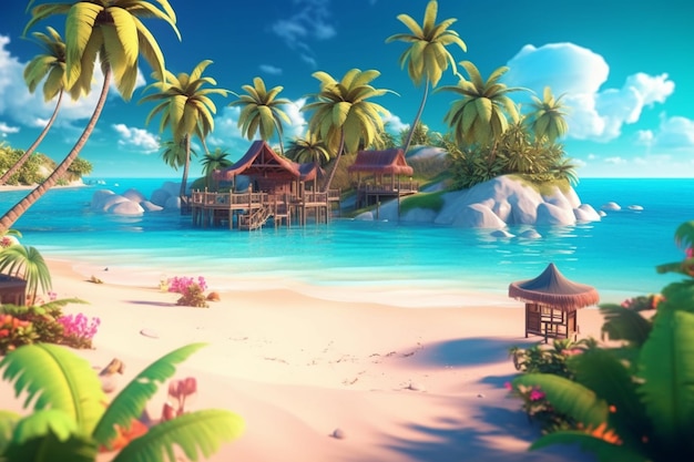 Una scena di spiaggia tropicale con una scena di spiaggia.