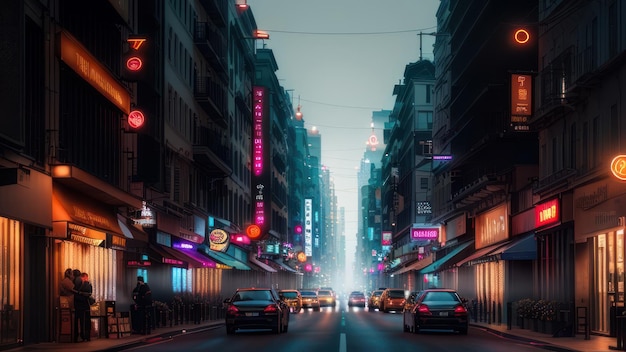 Una scena di strada con un'insegna al neon che dice "burger king"