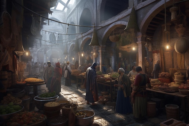 Una scena di un mercato chiamato il witcher.