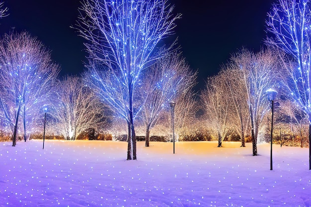 Una scena invernale oscura e scintillante IA generativa