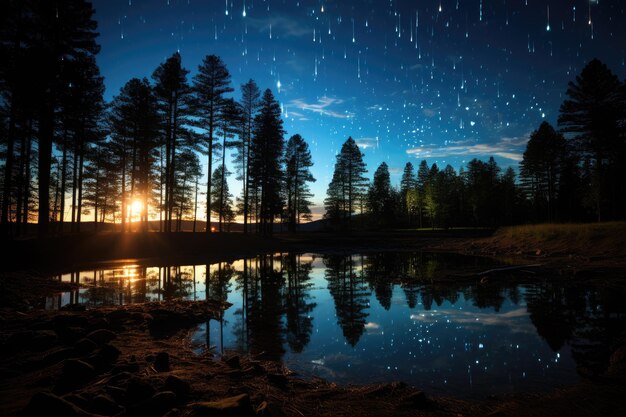 Una scena mozzafiato di una pioggia di meteoriti che illumina il cielo notturno