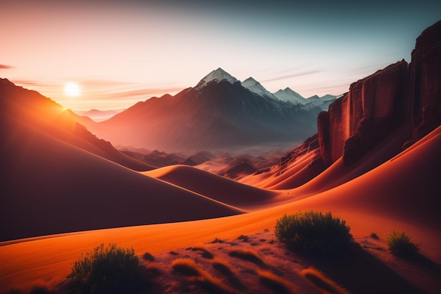 Una scena nel deserto con le montagne sullo sfondo