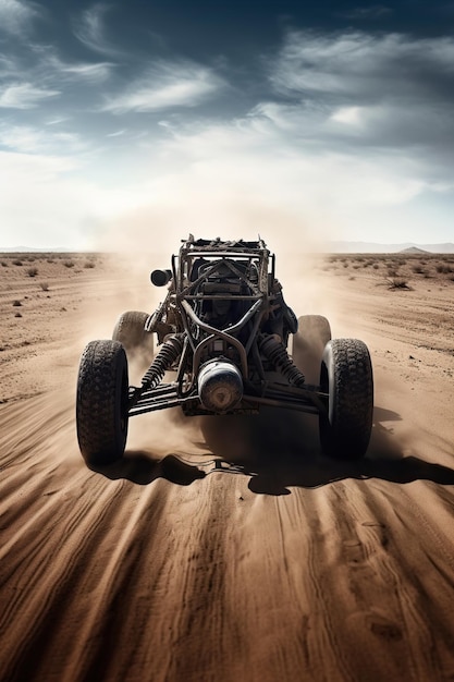 Una scena nel deserto con una jeep sullo sfondo