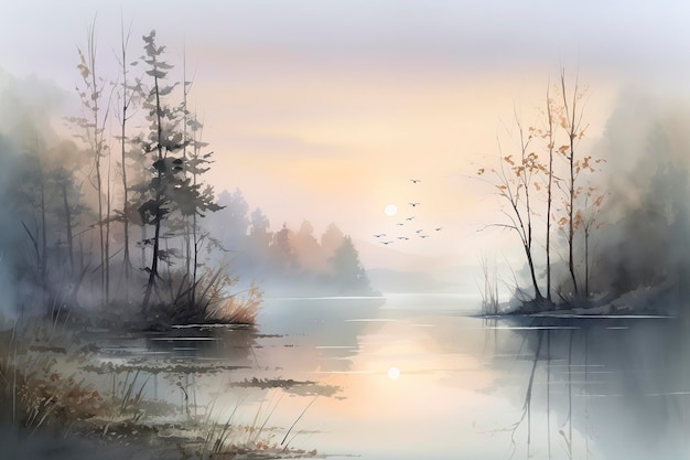 Una scena paesaggistica ad acquerello digitale ispirata al distretto dei laghi