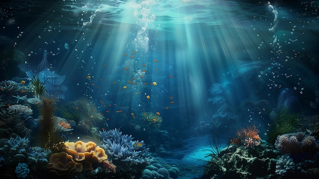 una scena sottomarina con l'oceano e il mondo sottomarino Giornata mondiale degli oceani