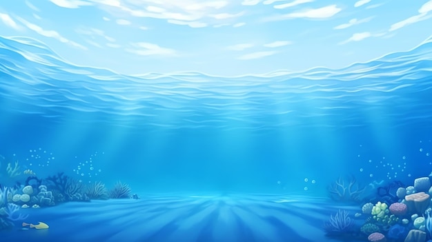 una scena sottomarina con la luce solare che splende attraverso l'acqua