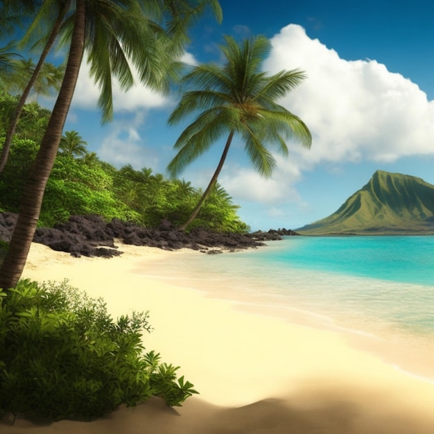 una scena sulla spiaggia hawaiana foto realistica