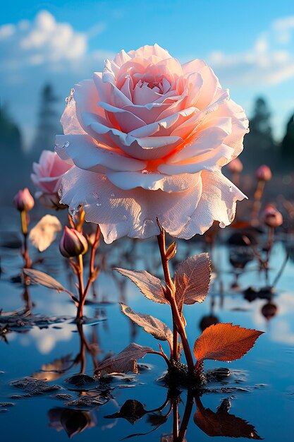 Una scena toccante si svolge mentre i teneri toni rosa e blu si fondono